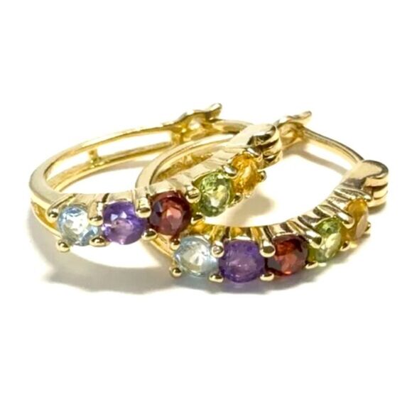 Ross-Simons Vermeil Gold Plated Sterling Silver Multi Gem Stone Hoop Earrings - Picture 12 of 12